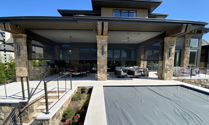 Outdoor patio in Columbia, SC with retractable screens for shade and comfort